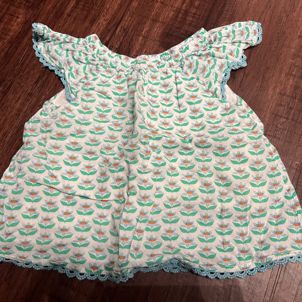Mini Boden Green Floral Dress with Ruffle Collar